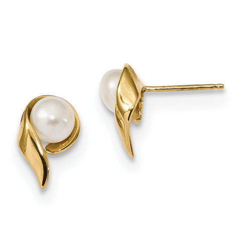 14k 5-6mm White Button Freshwater Cultured Pearl Post Earrings XF606E - shirin-diamonds
