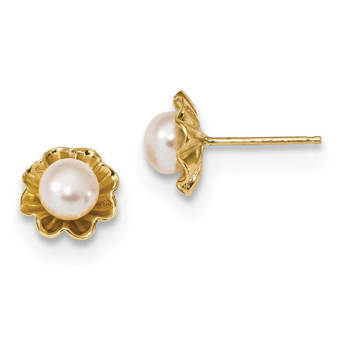 14k 5-6mm White Button Freshwater Cultured Pearl Post Earrings XF614E - shirin-diamonds