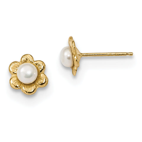 14k 3-4mm White Button Freshwater Cultured Pearl Post Earrings XF617E - shirin-diamonds