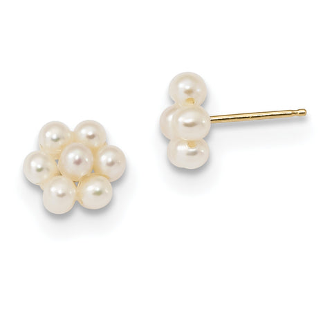 14k Children's White 2-3mm FWC Pearl Flower Earrings XF618E - shirin-diamonds