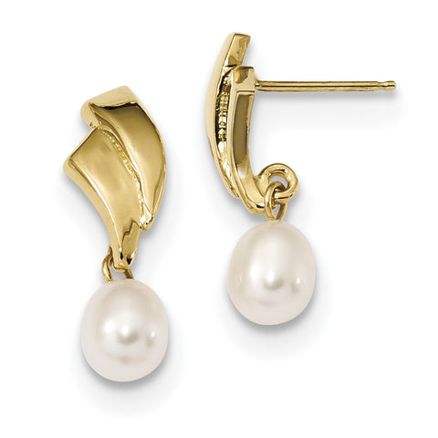 14k 5-6mm White Rice Freshwater Cultured Pearl Post Dangle Earrings XF659E - shirin-diamonds