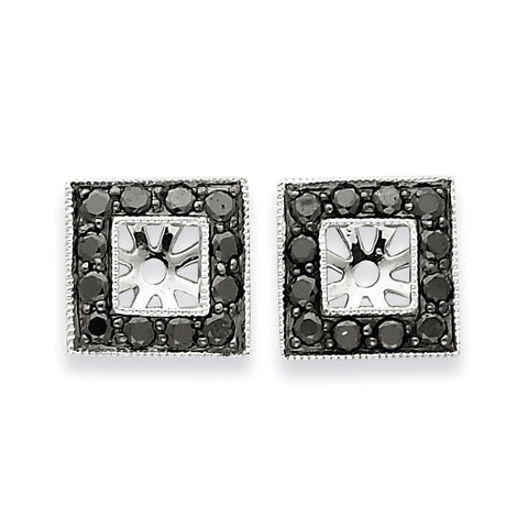 14K White Gold Black Diamond Square Jacket Earrings XJ110A - shirin-diamonds