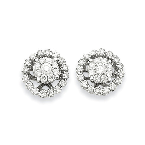 14K White Gold Medium Flower & Jacket Diamond Post Earrings XJ94A - shirin-diamonds