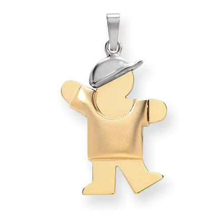 14k Two-Tone Puffed Boy with Hat on Left Engravable Charm XK571 - shirin-diamonds