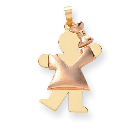 14k Two-Tone Puffed Girl with Bow on Right Engravable Charm XK584 - shirin-diamonds