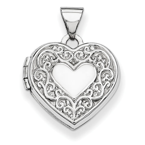 14k White Gold Heart Locket XL185 - shirin-diamonds