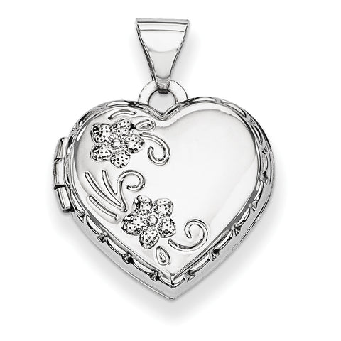 14k White Gold Polished Heart-Shaped Reversible Floral Locket XL306 - shirin-diamonds
