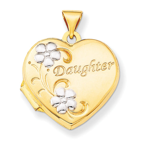 14k & Rhodium Daughter Floral 18mm Heart Locket XL469 - shirin-diamonds