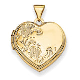 14K 18mm Polished Heart-Shaped Floral Locket XL518 - shirin-diamonds
