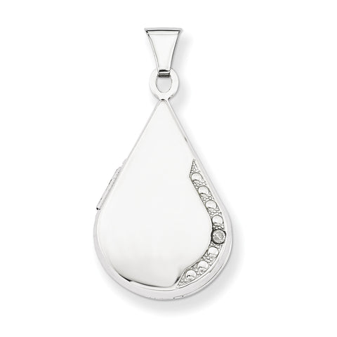 14K White Gold 21mm Tear Drop Diamond Set Locket XL559 - shirin-diamonds
