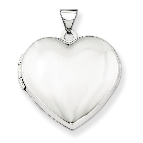 14k White Gold 21mm Heart Plain Domed Family Locket XL576 - shirin-diamonds