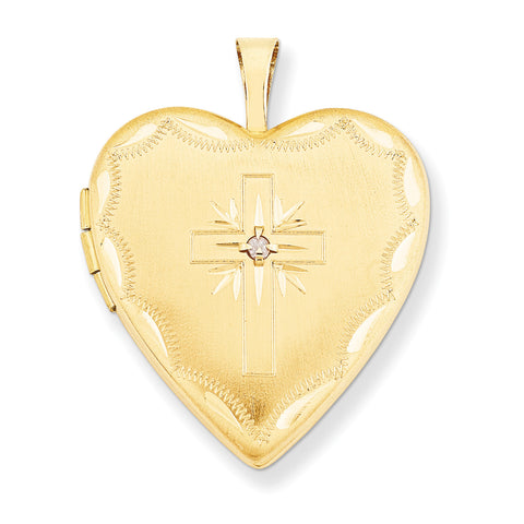 14K 20mm Diamond Set Cross Heart Locket XL584 - shirin-diamonds