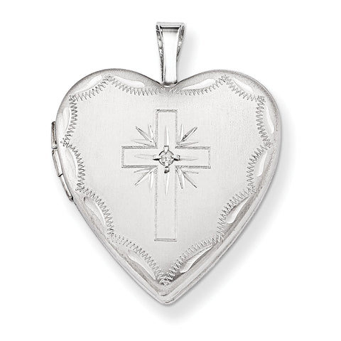14K 20mm White Gold Diamond Set Cross Heart Locket XL585 - shirin-diamonds