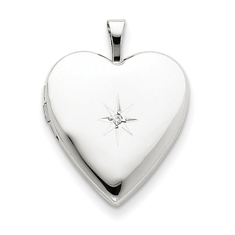 14K 20mm White Gold w/ Diamond Heart Locket XL591 - shirin-diamonds