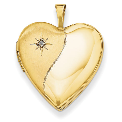 14K 20mm Polished Satin w/ Diamond Heart Locket XL594 - shirin-diamonds