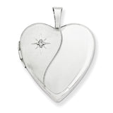 14K 20mm White Gold Polished Satin w/ Diamond Heart Locket XL595 - shirin-diamonds
