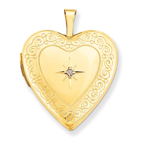 14K 20mm Side Swirls w/ Diamond Heart Locket XL596 - shirin-diamonds