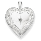 14K 20mm White Gold Side Swirls w/ Diamond Heart Locket XL597 - shirin-diamonds
