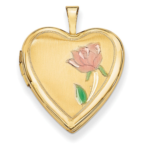 14K 20mm Enamel Rose Heart Locket XL604 - shirin-diamonds