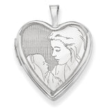 14K 20mm White Gold Mother and Child Heart Locket XL609 - shirin-diamonds