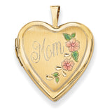 14K 20mm Enamel Flowers Mom Heart Locket XL612 - shirin-diamonds