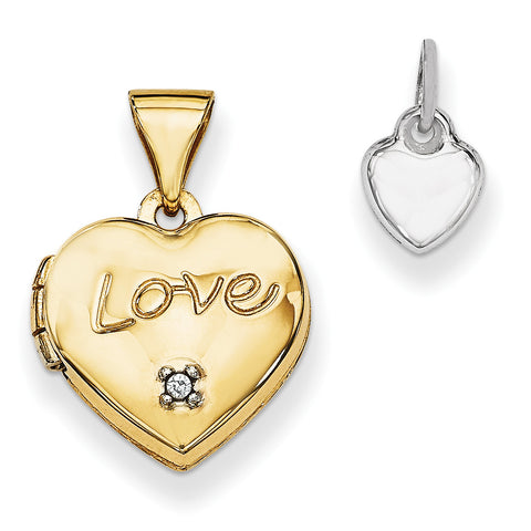 14k Two-tone 12mm Heart with Diamond Locket and Heart Charm XL635 - shirin-diamonds