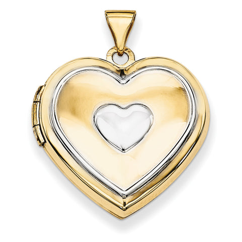 14k w/Rhodium 21mm Heart Locket (Key Charm Inside Locket) XL639 - shirin-diamonds