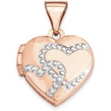 14k Rose Gold w/Rhodium 12mm Heart Locket XL653 - shirin-diamonds