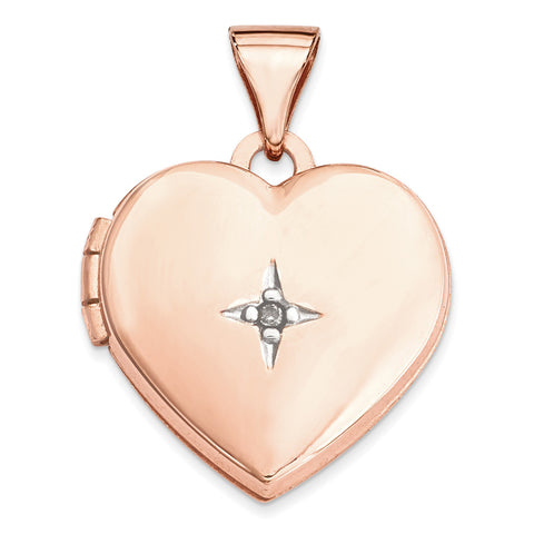 14k Rose Gold Polished 15mm Heart with Diamond Locket XL661 - shirin-diamonds