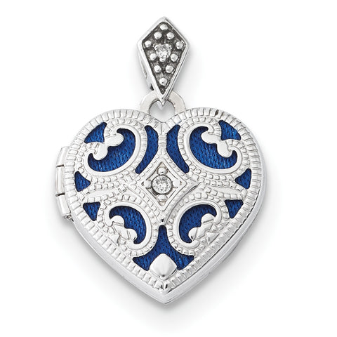 14k White Gold 15mm Diamond Heart Locket - shirin-diamonds