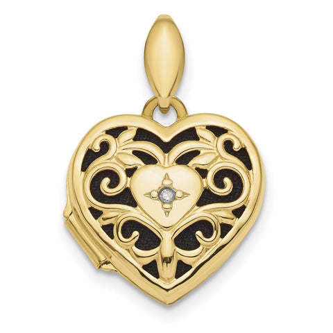 14k Polished Filigree Diamond Heart Locket XL714 - shirin-diamonds