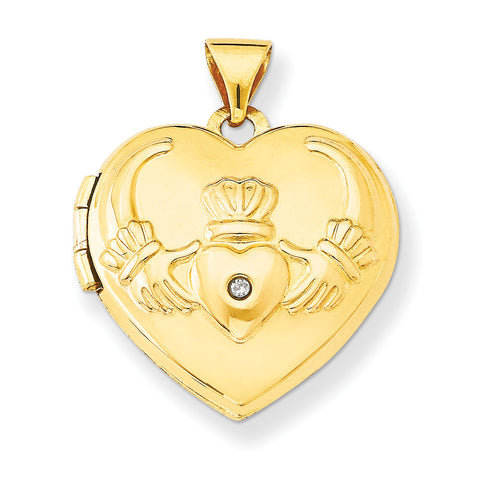 14k Diamond Claddagh Heart Locket XL80 - shirin-diamonds