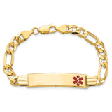 14K Yellow Gold Medical Red Enamel Flat Figaro Link ID Bracelet