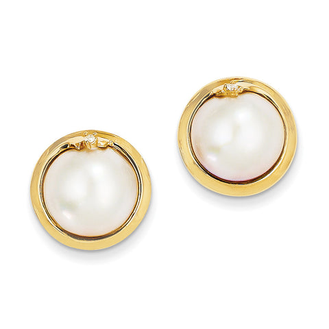 14k 10-12mm Cultured Mabe Pearl & Diamond Earrings XMP90 - shirin-diamonds