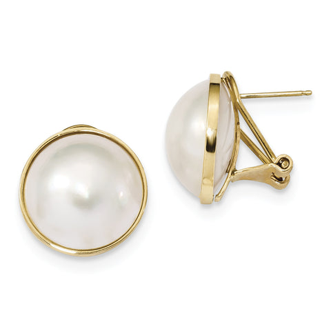 14k 14-15mm White Mabe Freshwater Cultured Pearl Omega Back Earrings XMP98 - shirin-diamonds