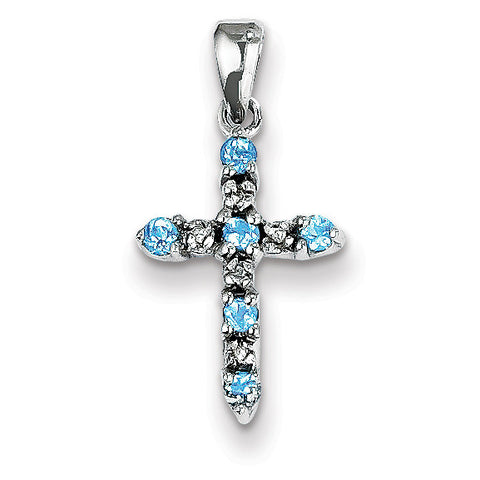 14k White Gold Blue Topaz & Diamond Cross Pendant XP3381BT/A - shirin-diamonds