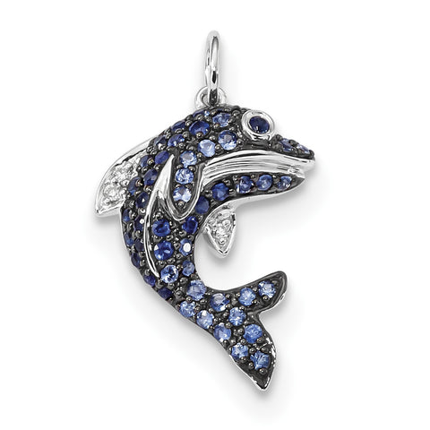 14k White Gold Diamond and Blue Sapphire Dolphin Pendant XP5100S/AA - shirin-diamonds