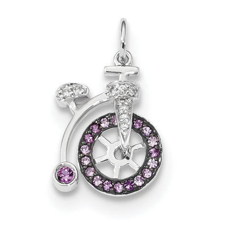 14k White Gold Diamond and Pink Sapphire Bicycle Pendant XP5155PS/AA - shirin-diamonds