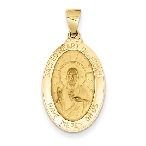 14k Polished and Satin Sacred Heart of Jesus Medal Pendant XR1239 - shirin-diamonds
