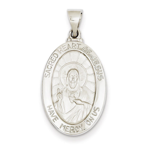 14k White Gold Polished and Satin Sacred Heart of Jesus Medal Pendant XR1240 - shirin-diamonds