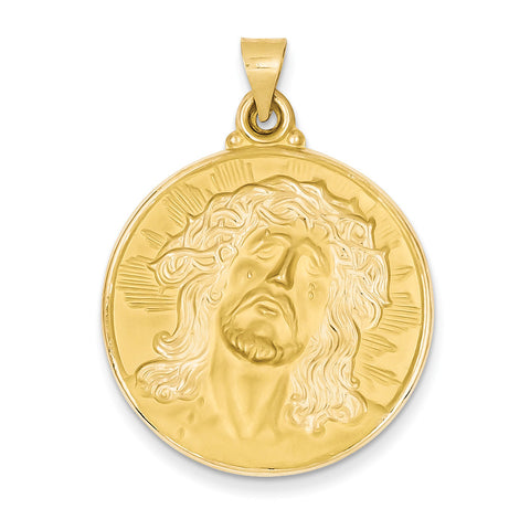 14k Polished and Satin Face of Jesus Medal Pendant XR1242 - shirin-diamonds