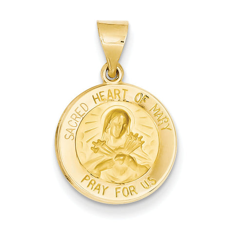 14k Polished and Satin Sacred Heart of Mary Medal Pendant XR1261 - shirin-diamonds