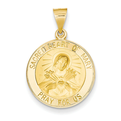 14k Polished and Satin Sacred Heart of Mary Medal Pendant XR1262 - shirin-diamonds