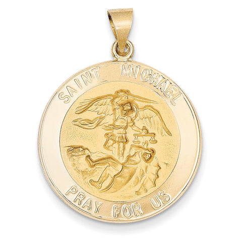 14k Polished and Satin St. Michael Medal Pendant XR1365 - shirin-diamonds
