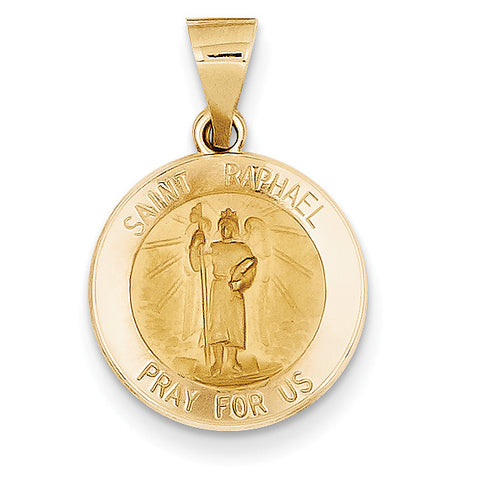 14k Polished and Satin St. Raphael Medal Pendant XR1382 - shirin-diamonds