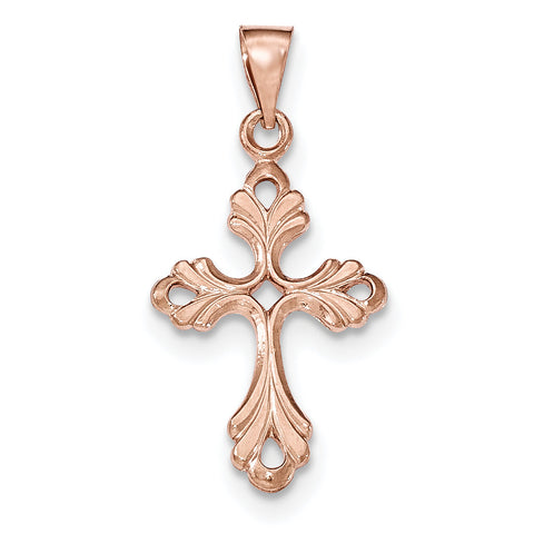 14K Rose Gold Polished Fleur De Lis Cross Pendant XR1474 - shirin-diamonds