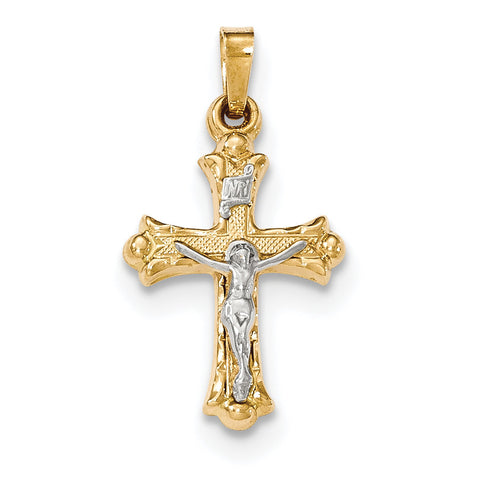 14k Two-Tone Polished INRI Crucifix Cross Pendant XR1490 - shirin-diamonds