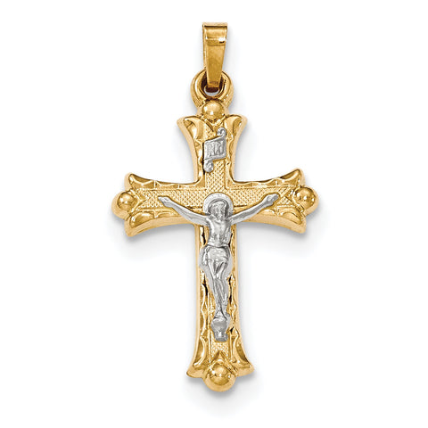 14k Two-Tone Textured and Polished INRI Crucifix Cross Pendant XR1491 - shirin-diamonds