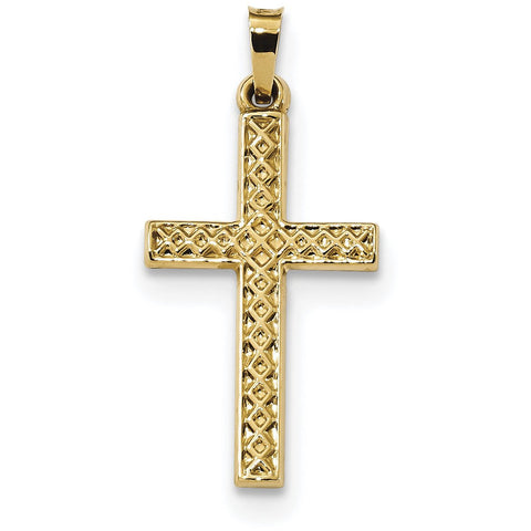 14k  Polished Lattice Textured Cross Pendant XR1575 - shirin-diamonds