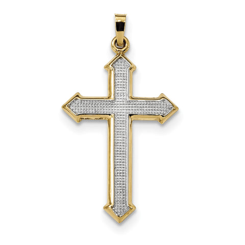 14k w/Rhodium Polished and Textured Passion Cross Pendant XR1620 - shirin-diamonds